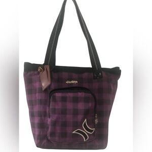 Vintage Hurley Purple Plaid Tote with Front Zip Pocket 90s